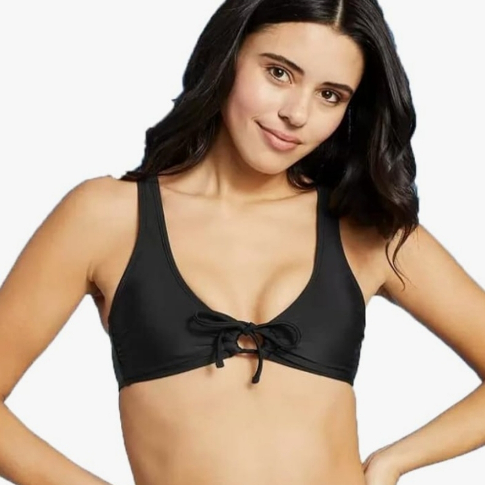 Juniors' Xhilerat Tie-Front Loop Bralette Bikini Top Black Size XL 12-14
